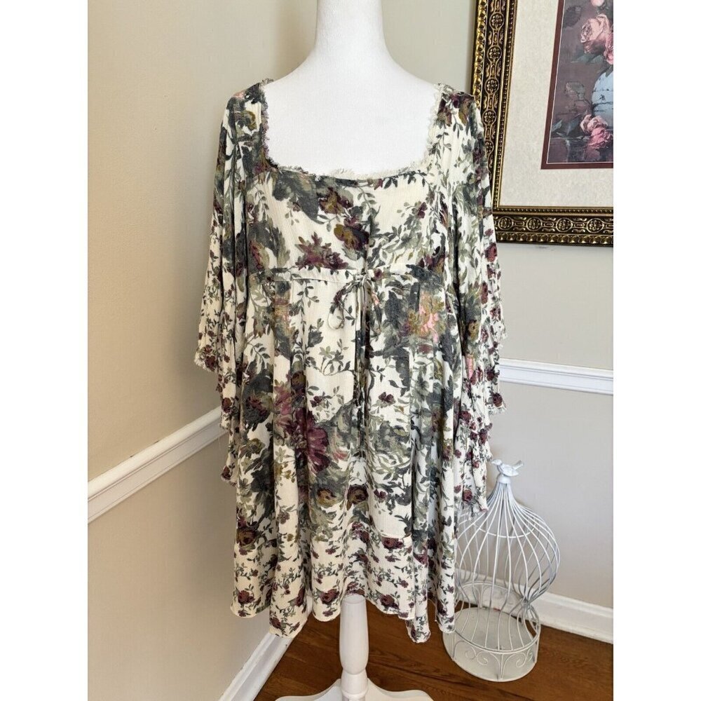 Free People Womens Size M Purple Green Floral Swing Dress Boho